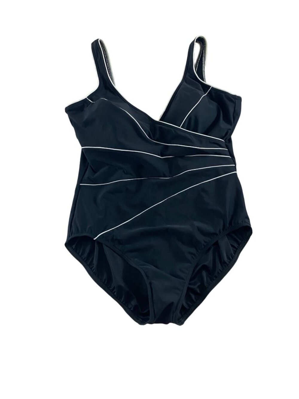 Miraclesuit Women's Black Horizon One Piece Swim Suit White Trim - 16
